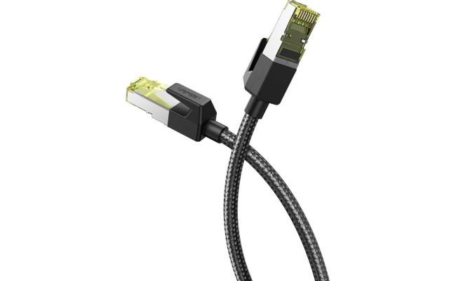 UGREEN Cat 7 Shielded Round Cable with Braided Modular RJ45 Ethernet 1M Cable Plugs - Black